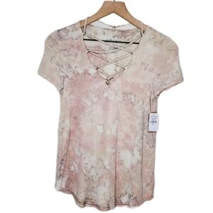 American Eagle Pink Tie Dye Lace Up T-Shirt Size Medium
